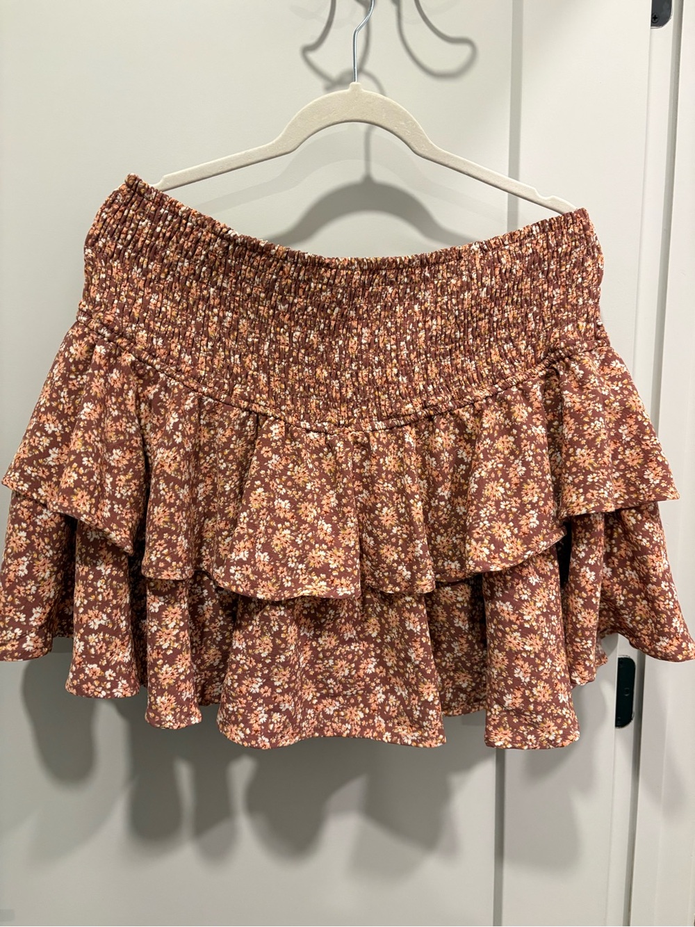 ARULA Rust Floral Ruffle Mini Skirt